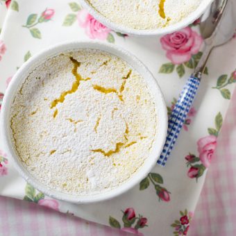 Lemon Surprise Pudding with Cream