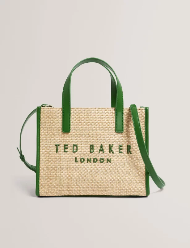 Raffia PU Trim Small Icon Tote Bag