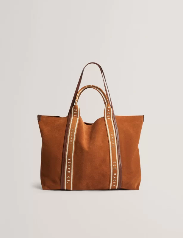 Suede Webbing Trim Large Shopper Bag