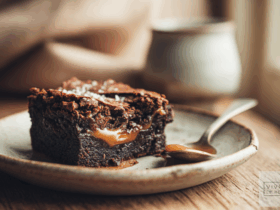 Salted Caramel Brownie on a plate showing how to make Salted Caramel Brownies