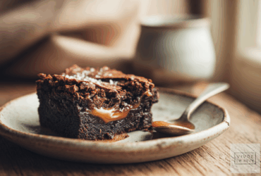 Salted Caramel Brownie on a plate showing how to make Salted Caramel Brownies