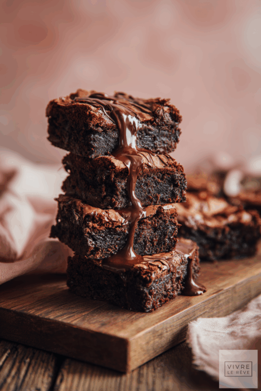 Chocolate brownies with melted chocolate showing the results of How to Temper Chocolate Without a Thermometer.