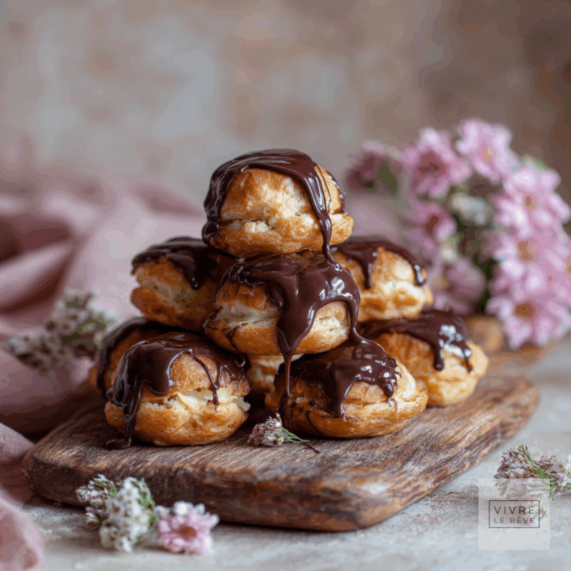 Profiteroles with melted chocolate showing the results of How to Temper Chocolate Without a Thermometer.