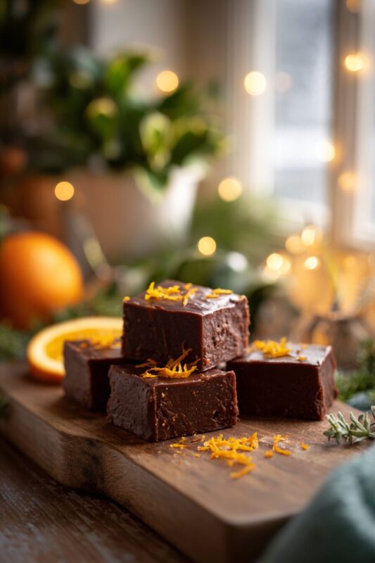 Orange chocolate fudge sliced into squares