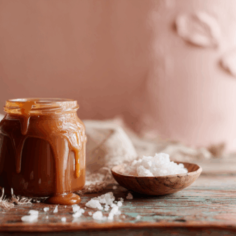 Jar of Perfect Salted Caramel Sauce on table