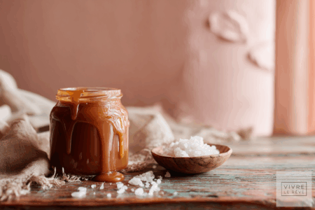 Jar of Perfect Salted Caramel Sauce on table