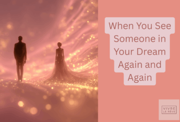 Romantic surreal scene of two figures standing in a glowing, dreamy pink landscape with floating lights, symbolising emotional connection and recurring dreams; conceptual artwork illustrating “When You See Someone in Your Dream Again and Again.”