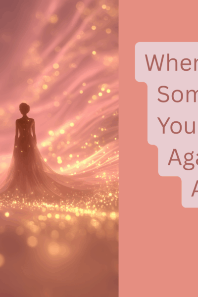 Romantic surreal scene of two figures standing in a glowing, dreamy pink landscape with floating lights, symbolising emotional connection and recurring dreams; conceptual artwork illustrating “When You See Someone in Your Dream Again and Again.”